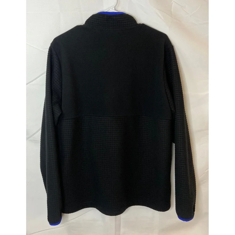 Lands End Black Fleece Jacket Mens Size Medium Zip Up Blue‎ Trim Textured